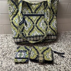 Vera Bradley Green and Blue Patterned Tote Bag Set